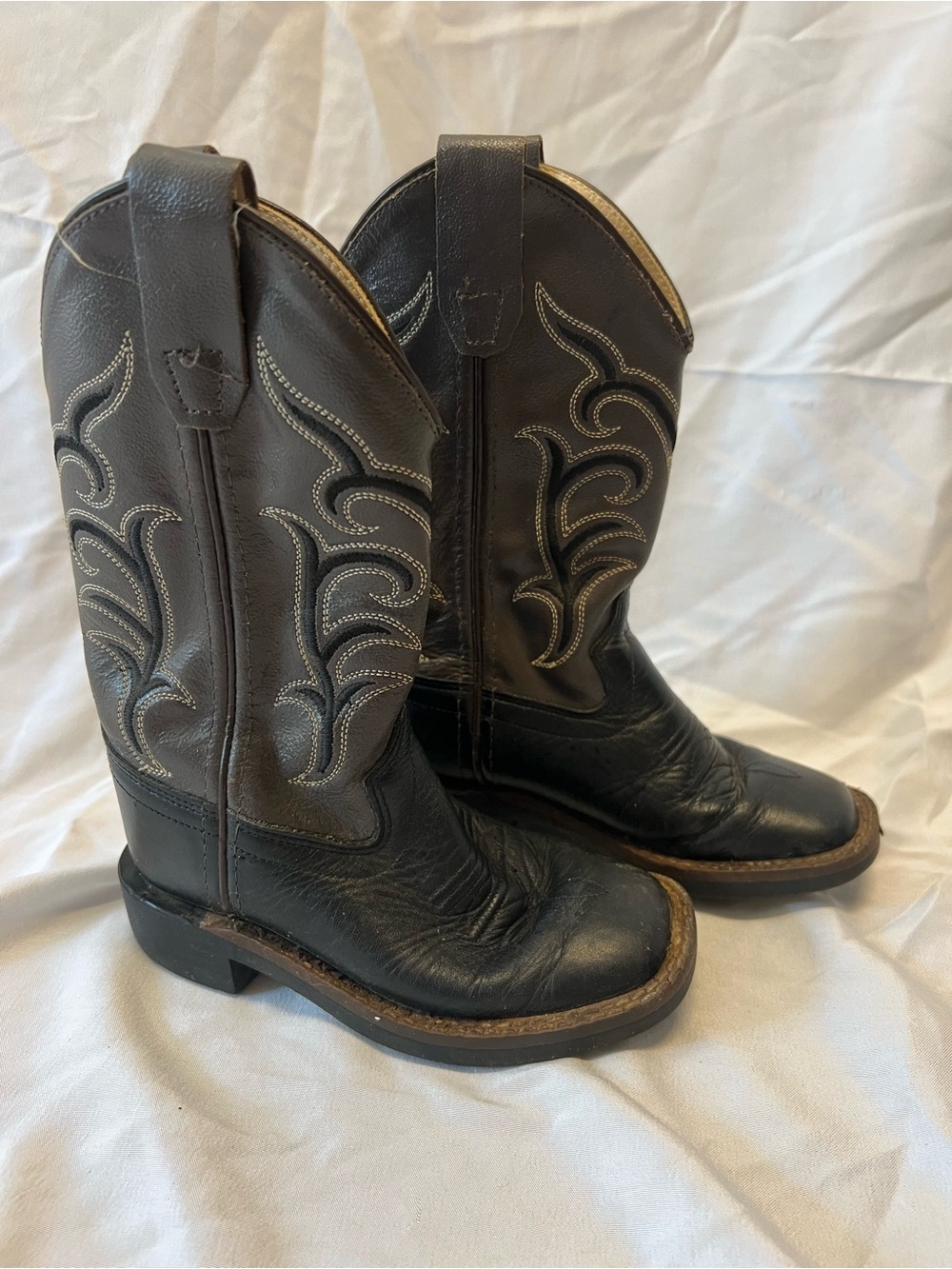 Old West Toddler Black Square Toe Cowboy Boots Size Boys 8.5